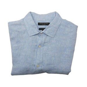 Banana Republic Shirt Mens Medium Blue Linen Camden Standard Fit Button Up Top